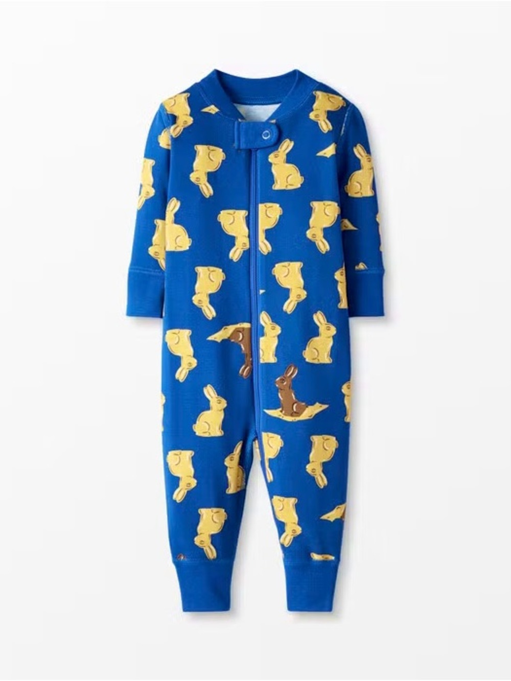 Hanna Andersson 6-12m Blue Chocolate Bunny Print Zip One-Piece Pajamas Easter
